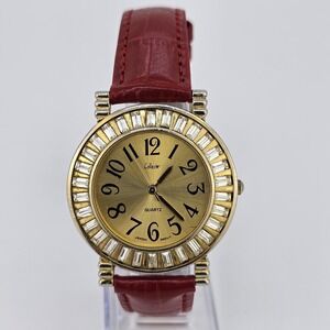 Collezio Women's Watch 38MM Gold Dial New Red Leather Bands New Battery